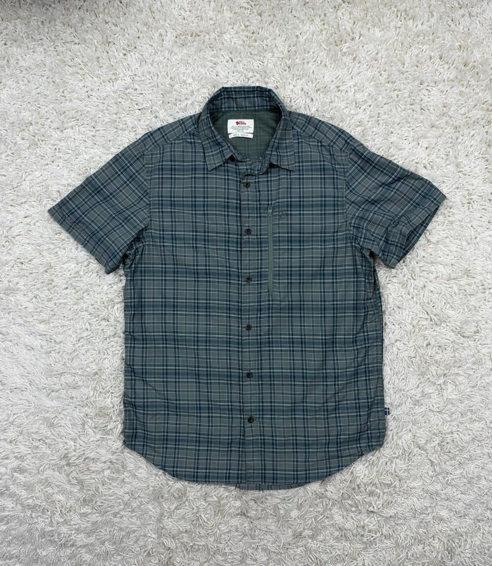 Fjallraven Abisko Hike Shirt Mens L Green Plaid Short Sleeve Vented Hiking Nylon